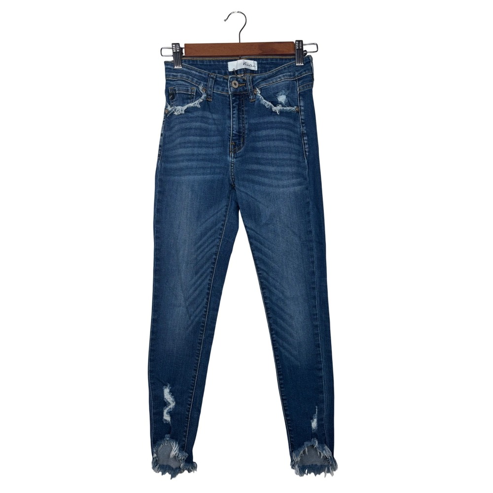 KanCan Skinny Jeans Womens 1/24 Blue Denim Distressed‎ Frayed Hem KC8395D